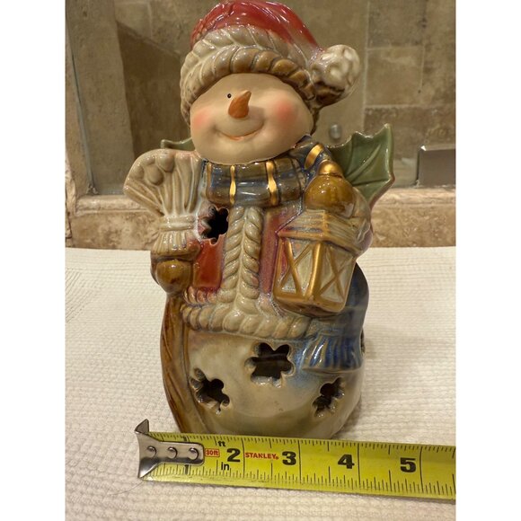 Ceramic Snowman Tealight Holder With Lantern & Santa Hat For Christmas Decor - Picture 7 of 9